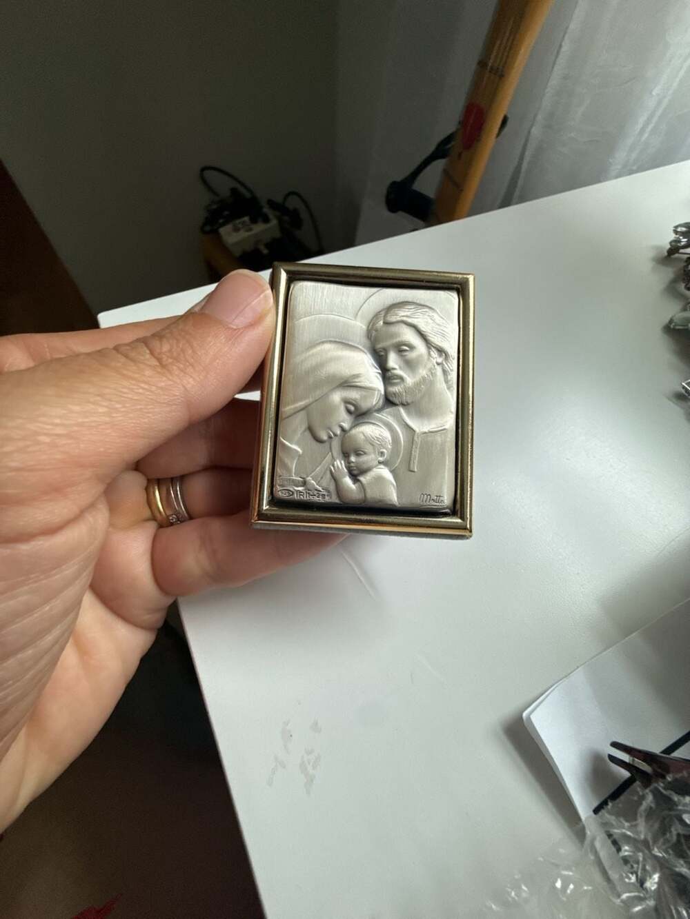 Motta Italian 925 Sterling Silver Holy Family Religious Tabletop Icon